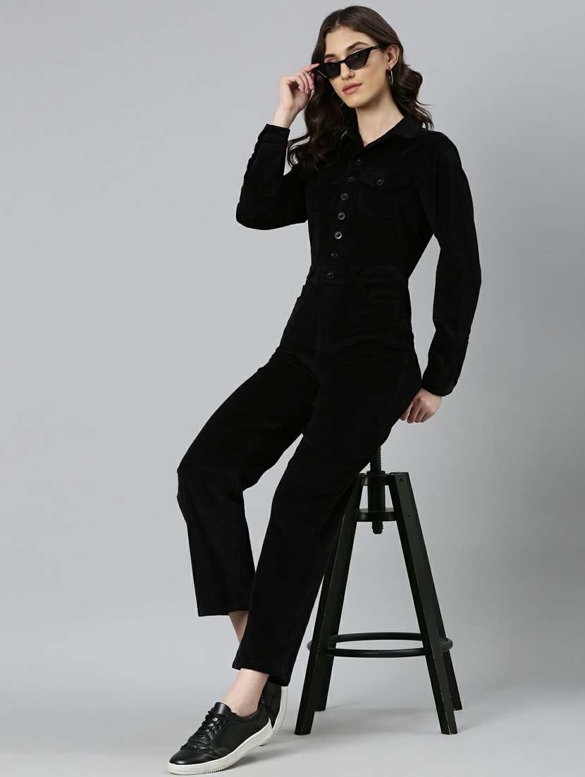 black solid full length jumpsuit - 20249117 -  Standard Image - 3