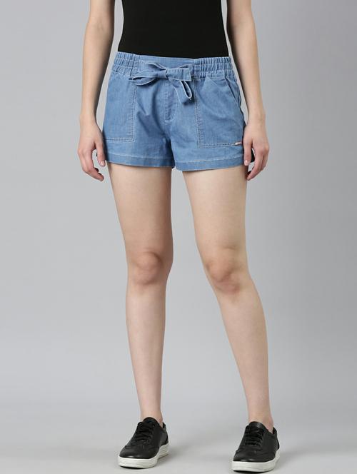 blue solid regular fit denim short - 20249276 -  Standard Image - 0