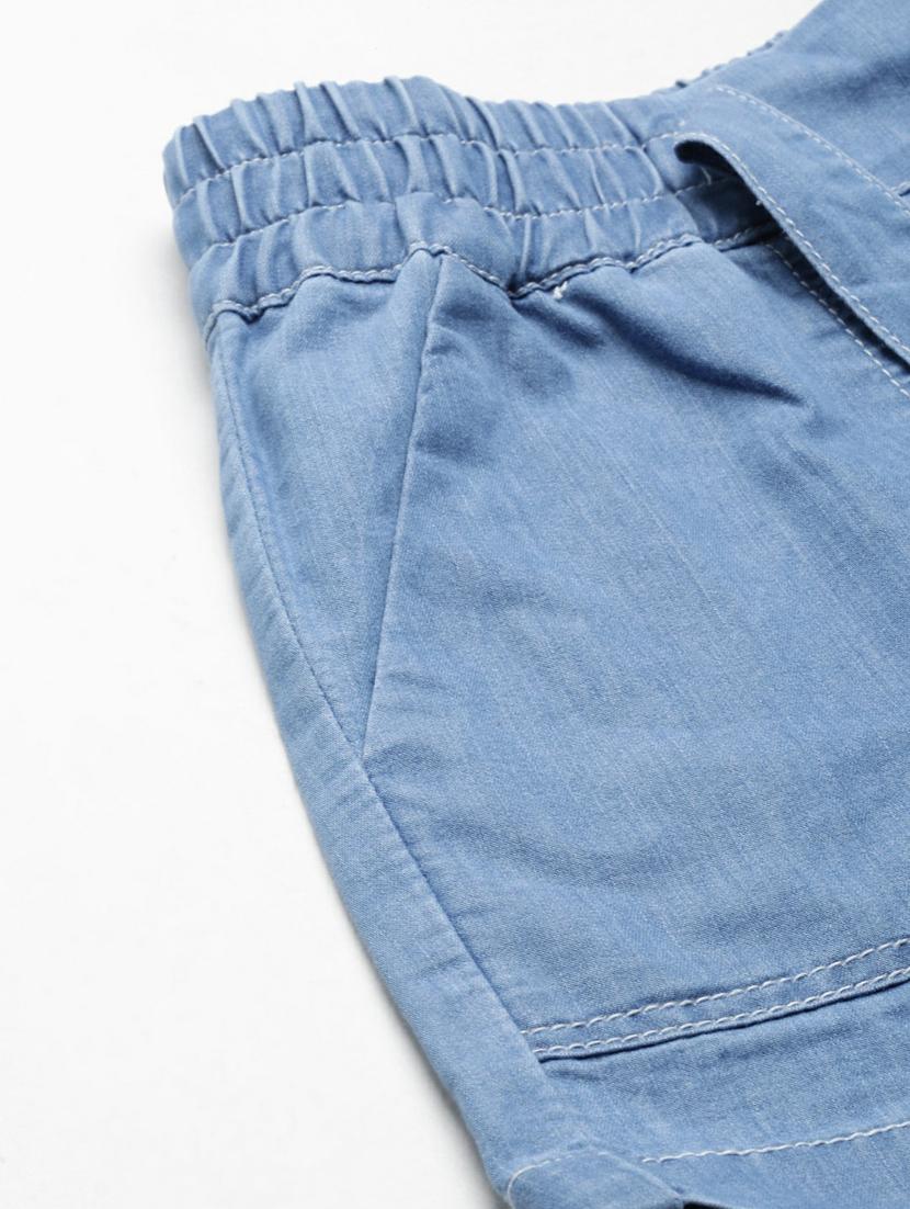 blue solid regular fit denim short - 20249276 - Standard Image - 5