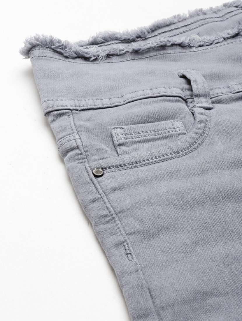 grey solid slim fit denim shorts  - 20249280 -  Standard Image - 5