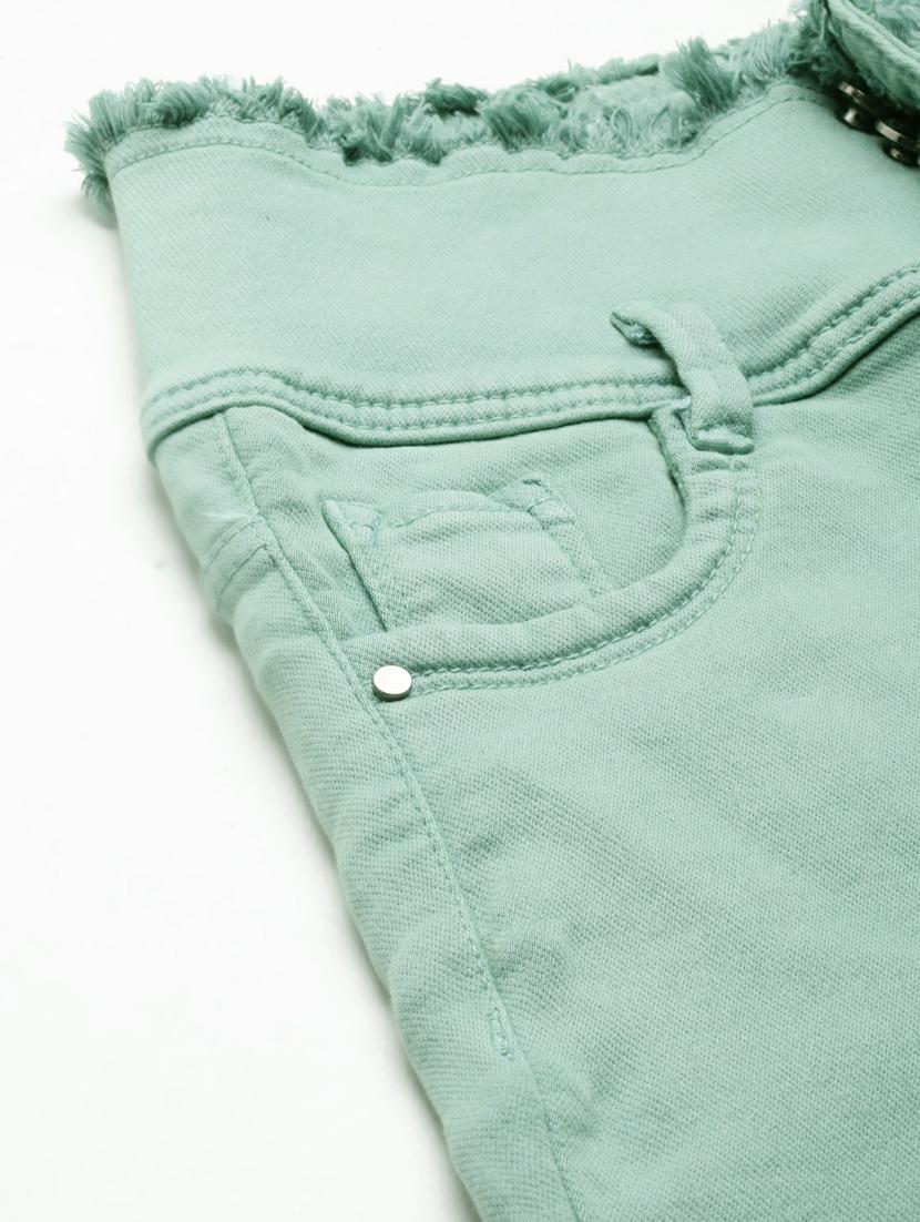 green solid above knee denim shorts - 20249286 - Standard Image - 5