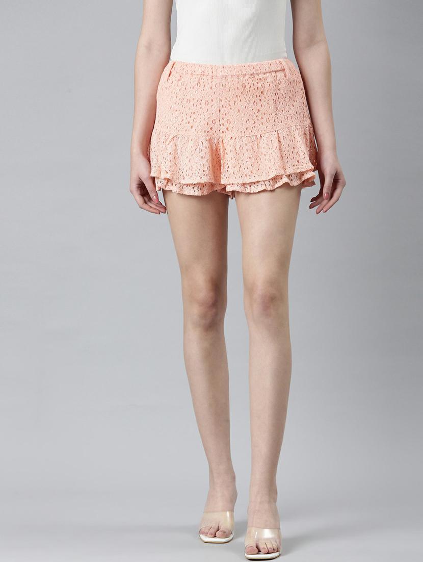 peach schiffli work skater skirt