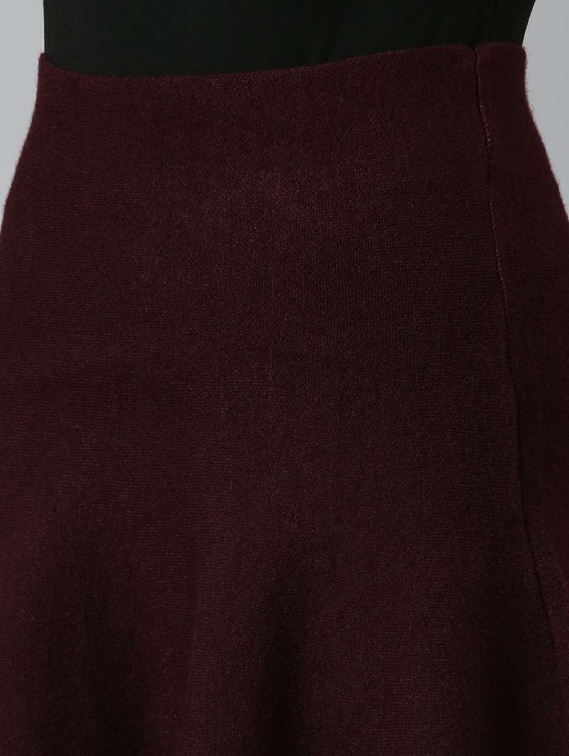 maroon solid skater skirt - 20249449 -  Standard Image - 5