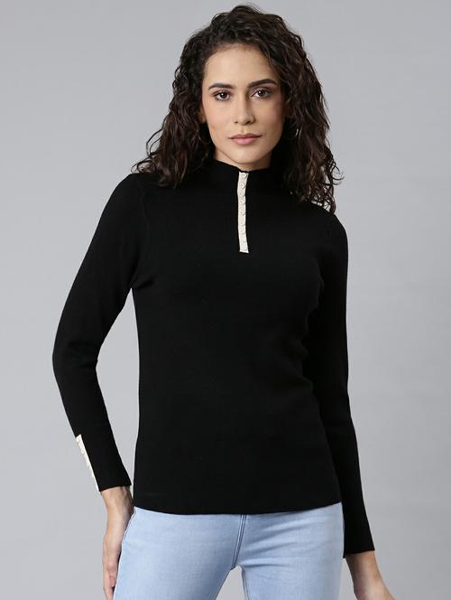 high neck full sleeve acrylic black women's casual top - 20249464 -  Standard Image - 0