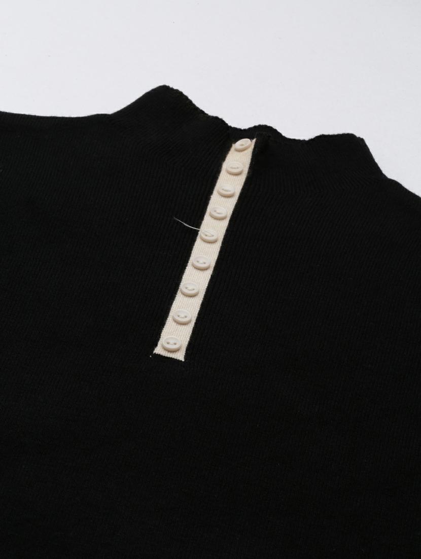 high neck full sleeve acrylic black women's casual top - 20249464 - Standard Image - 5