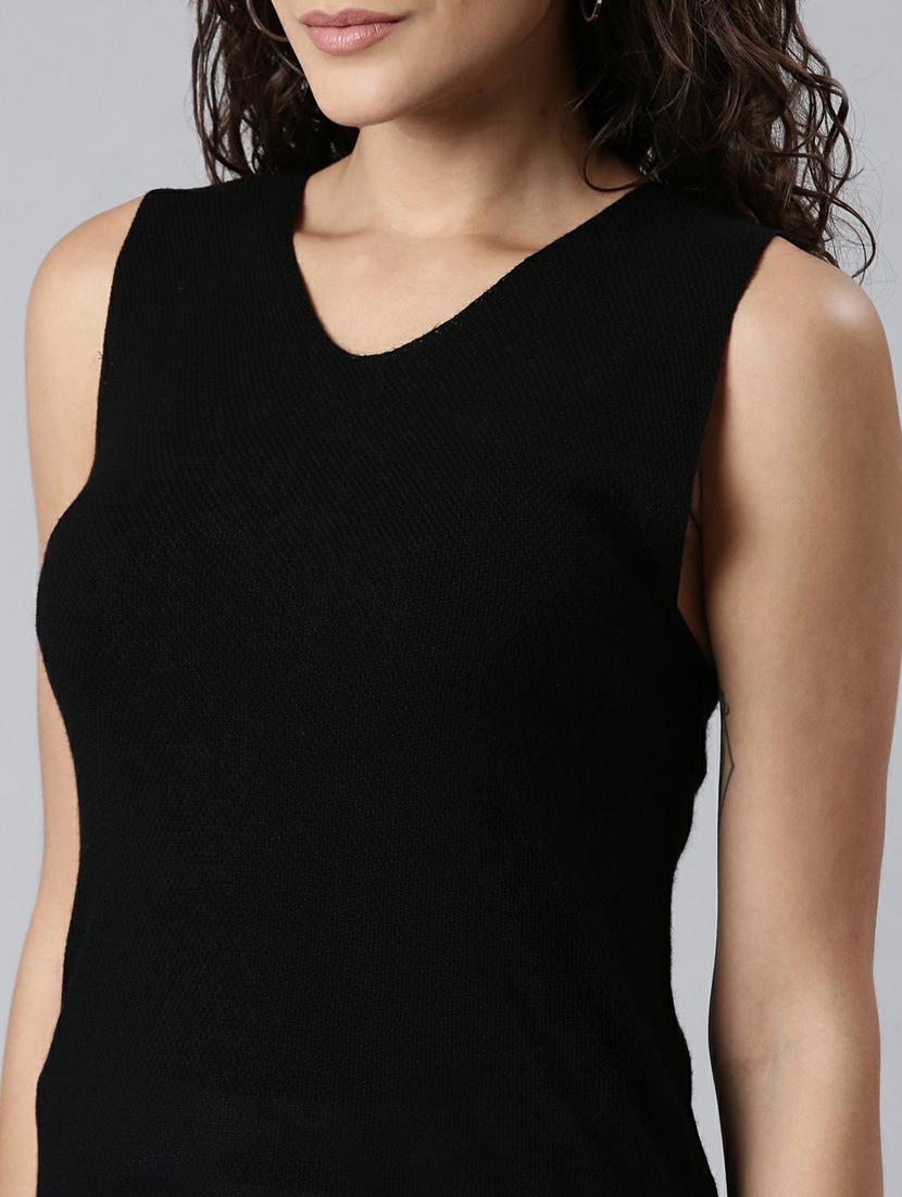women's solid black acrylic regular top - 20249470 - Standard Image - 5