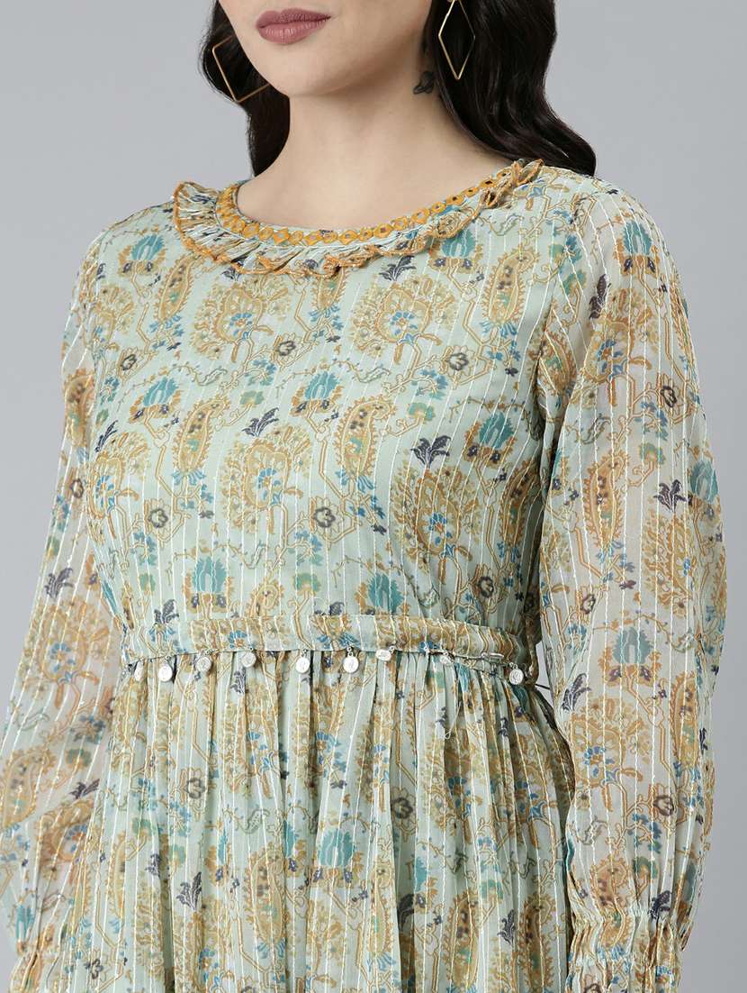 green floral fit & flare ethnic dress - 20249524 -  Standard Image - 5