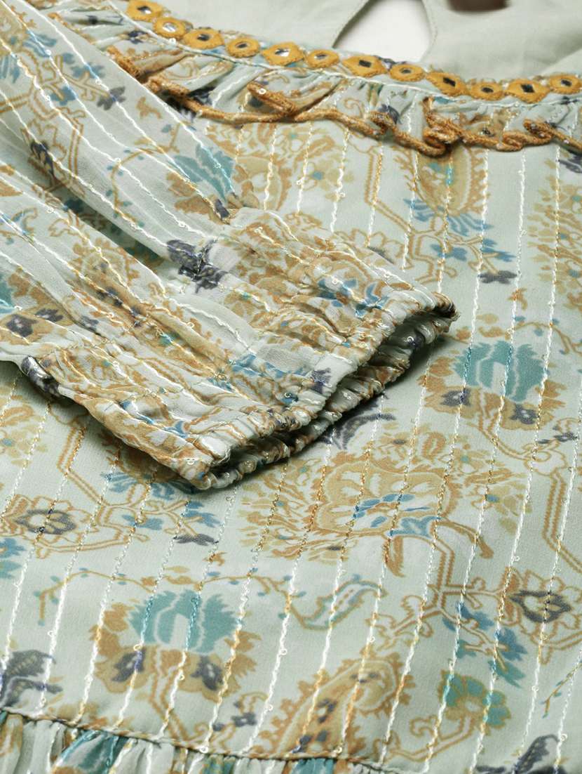 green floral fit & flare ethnic dress - 20249524 -  Standard Image - 8