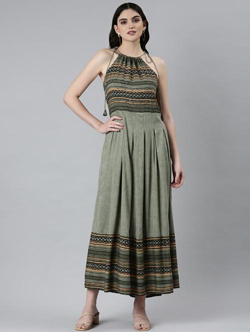 olive block print maxi dress - 20249527 - Standard Image - 0