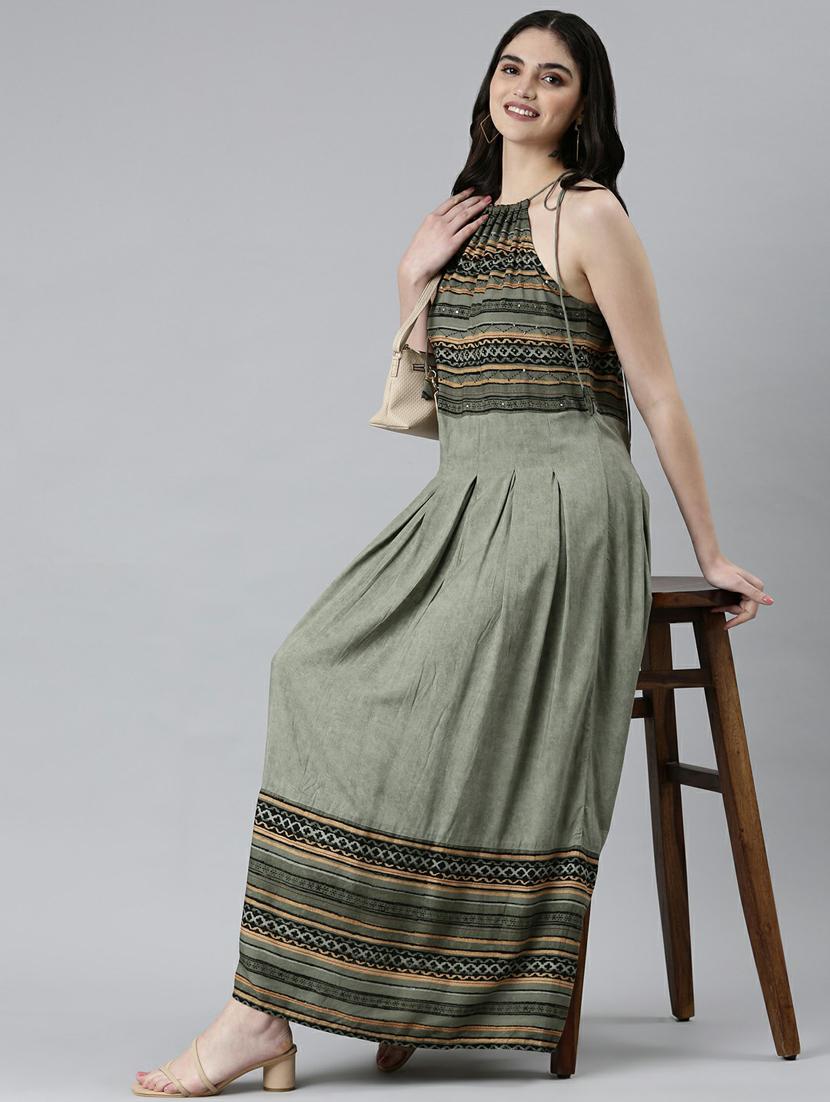 olive block print maxi dress - 20249527 - Standard Image - 3
