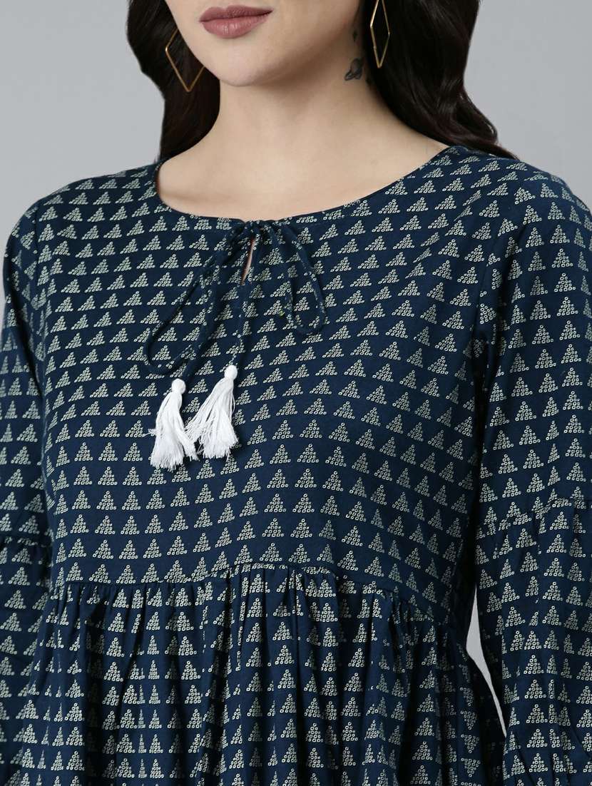 navy blue geometric fit & flare dress - 20249529 -  Standard Image - 5