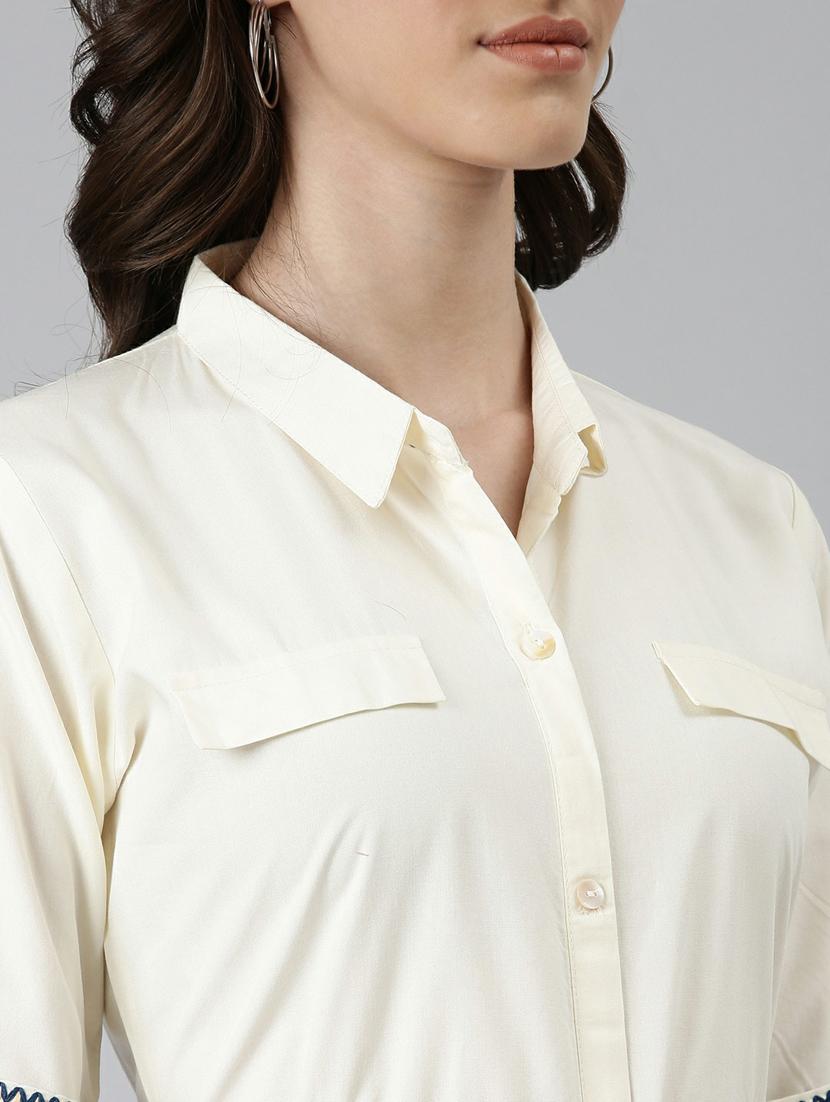 white solid short sleeves a-line dress with belt - 20249540 - Standard Image - 5