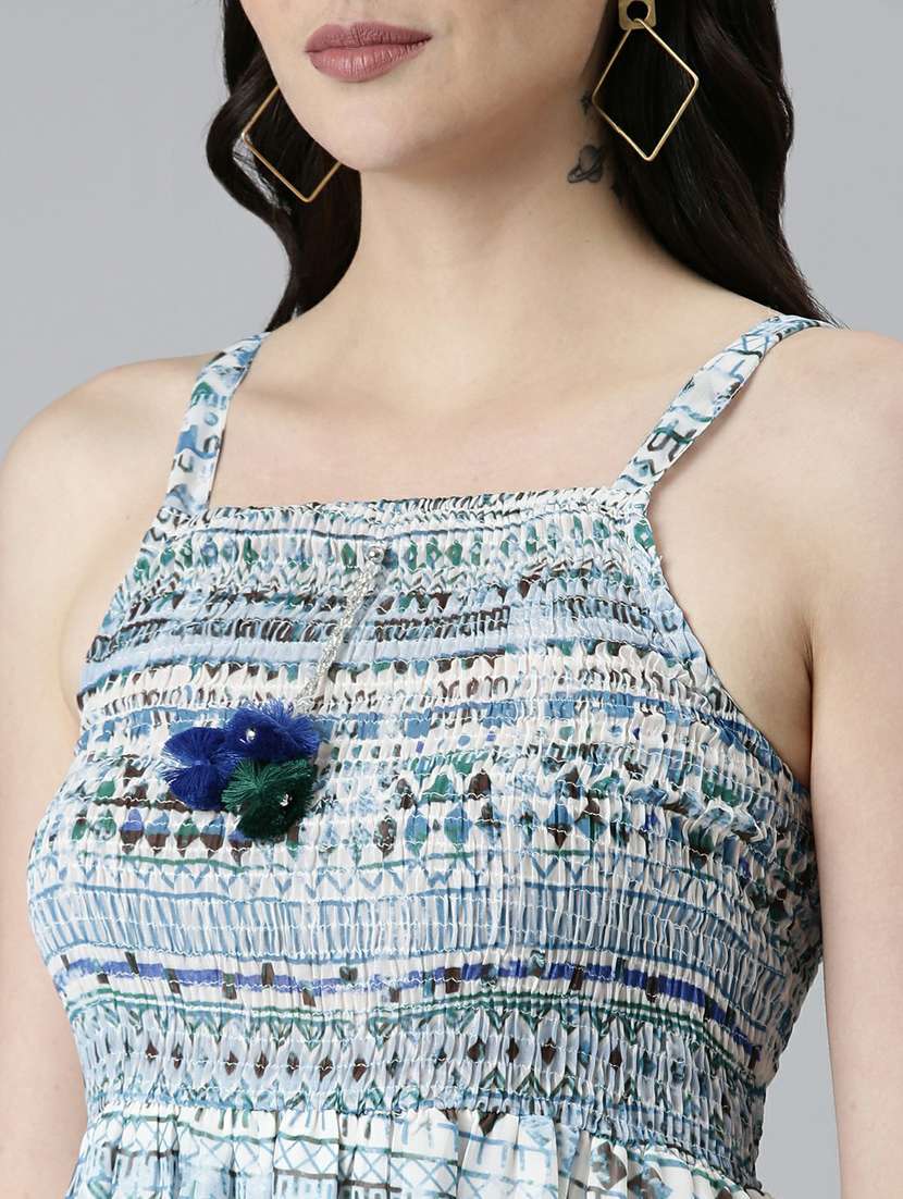 blue printed fit & flare dress - 20249546 -  Standard Image - 5