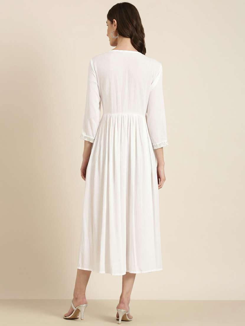 white floral embroidred fit & flare ethnic dress - 20249552 -  Standard Image - 3