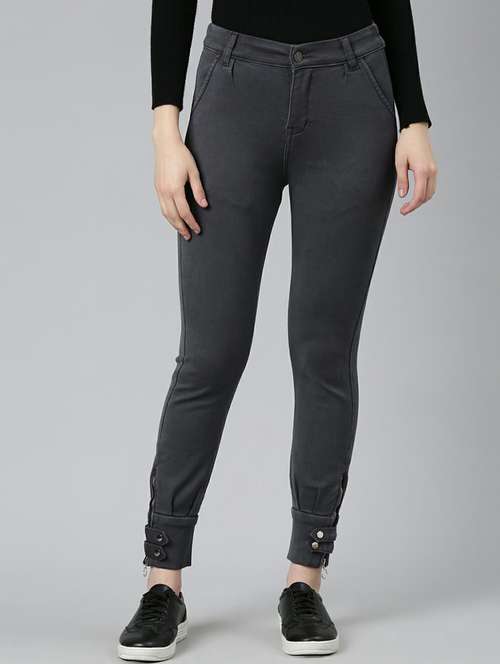 women grey plain jogger fit jeans - 20249582 -  Standard Image - 0