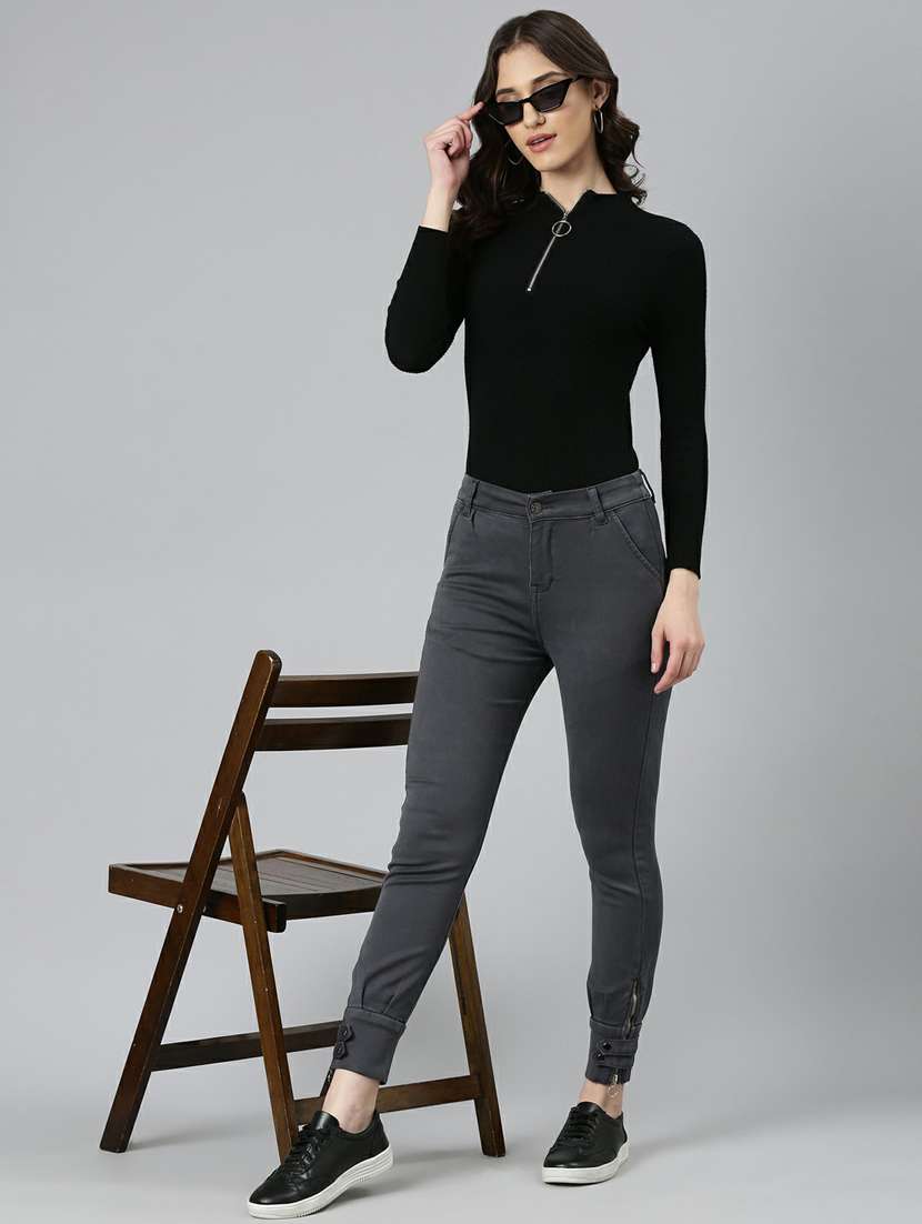 women grey plain jogger fit jeans - 20249582 -  Standard Image - 3