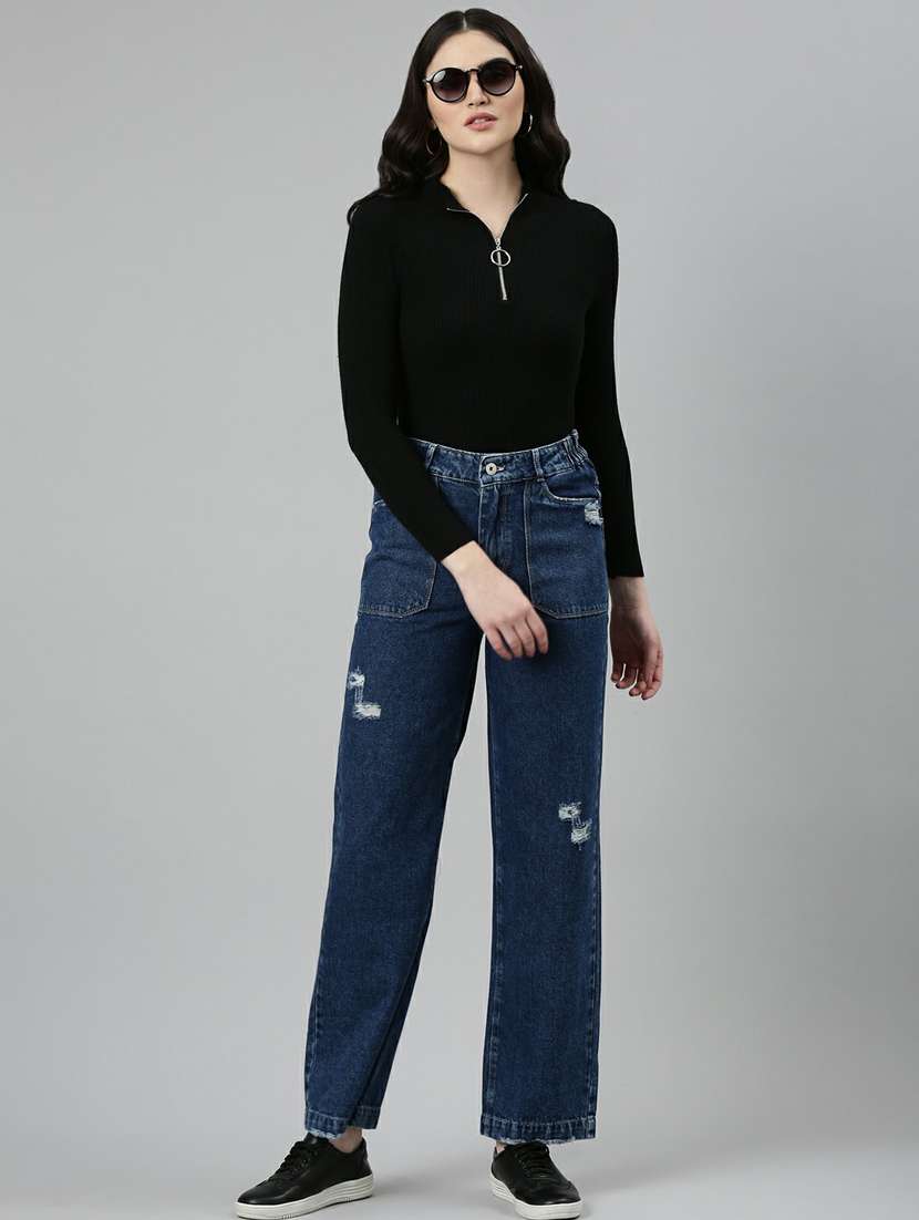 women's distress straight fit jeans - 20249610 - Standard Image - 3