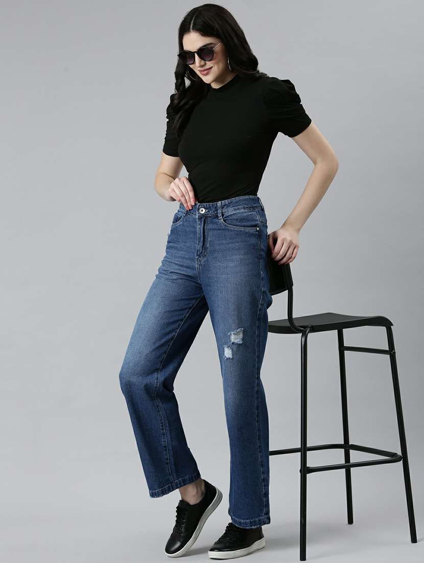 women's distress straight fit jeans - 20249611 -  Standard Image - 3