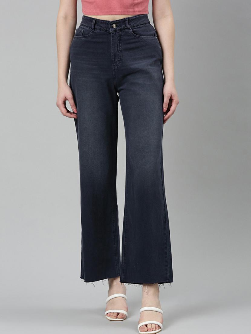 showoff women's high-rise stretchable regular navy blue wide leg jeans - 20249631 - Zoom Image - 0