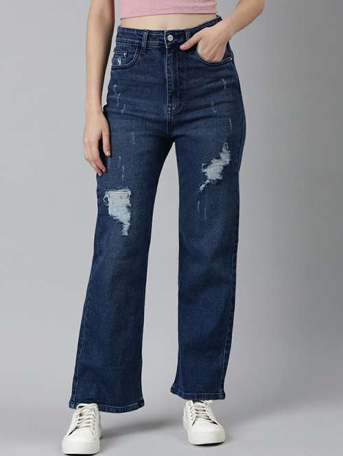 women's distress straight fit jeans - 20249673 -  Standard Image - 0