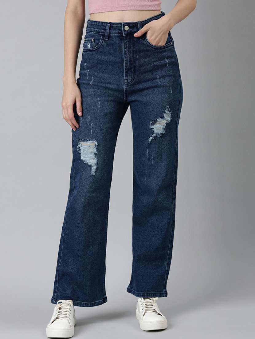 women's distress straight fit jeans - 20249673 -  Zoom Image - 0