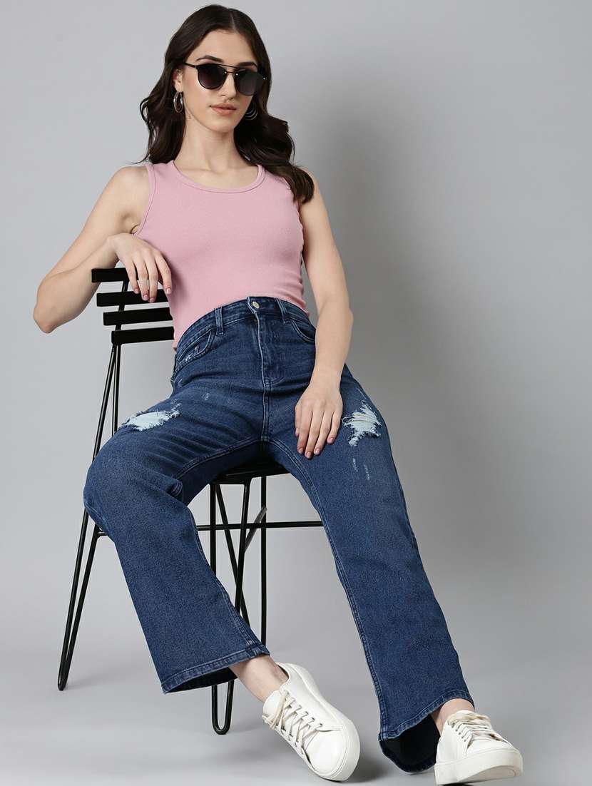 women's distress straight fit jeans - 20249673 - Standard Image - 3
