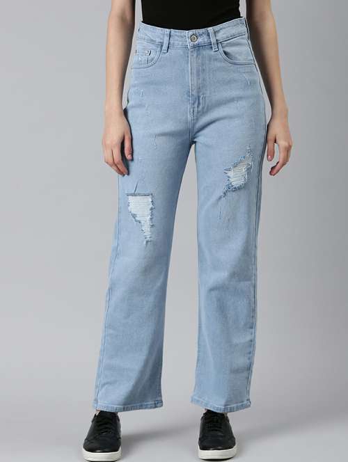 women's distress straight fit jeans - 20249732 - Standard Image - 0