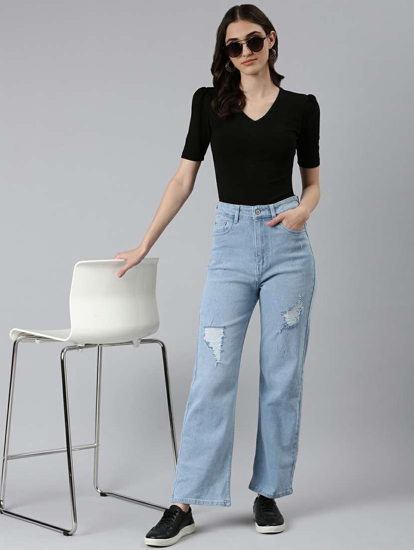 women's distress straight fit jeans - 20249732 - Standard Image - 3