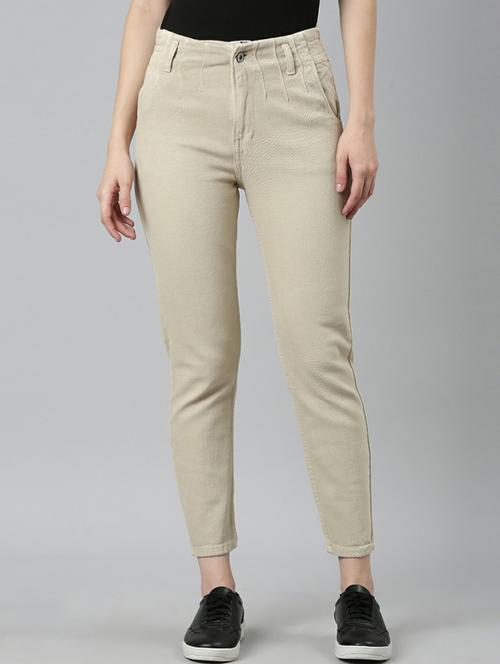 showoff women's high-rise clean look non stretchable beige regular fit jeans - 20249760 - Standard Image - 0