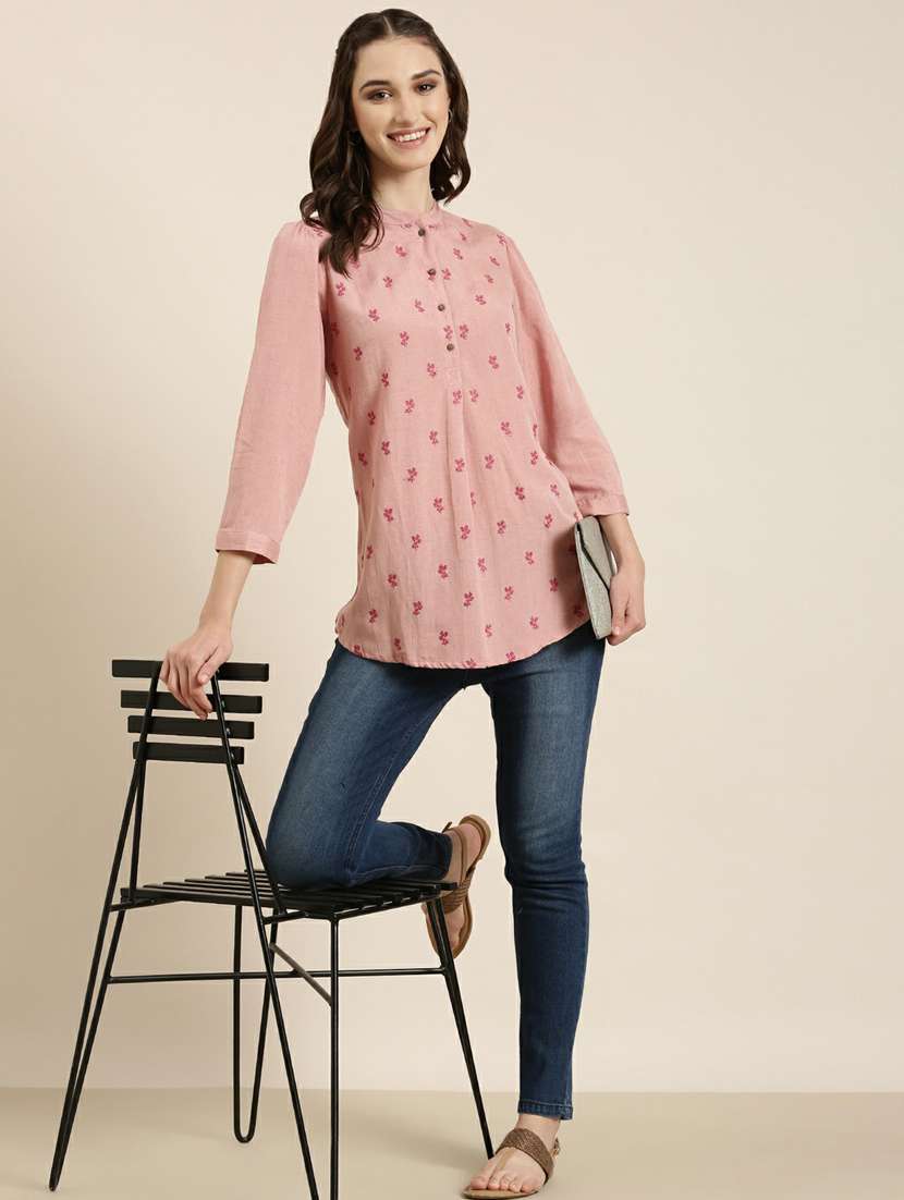 women's mandarin neck peach straight kurti - 20251155 -  Standard Image - 3