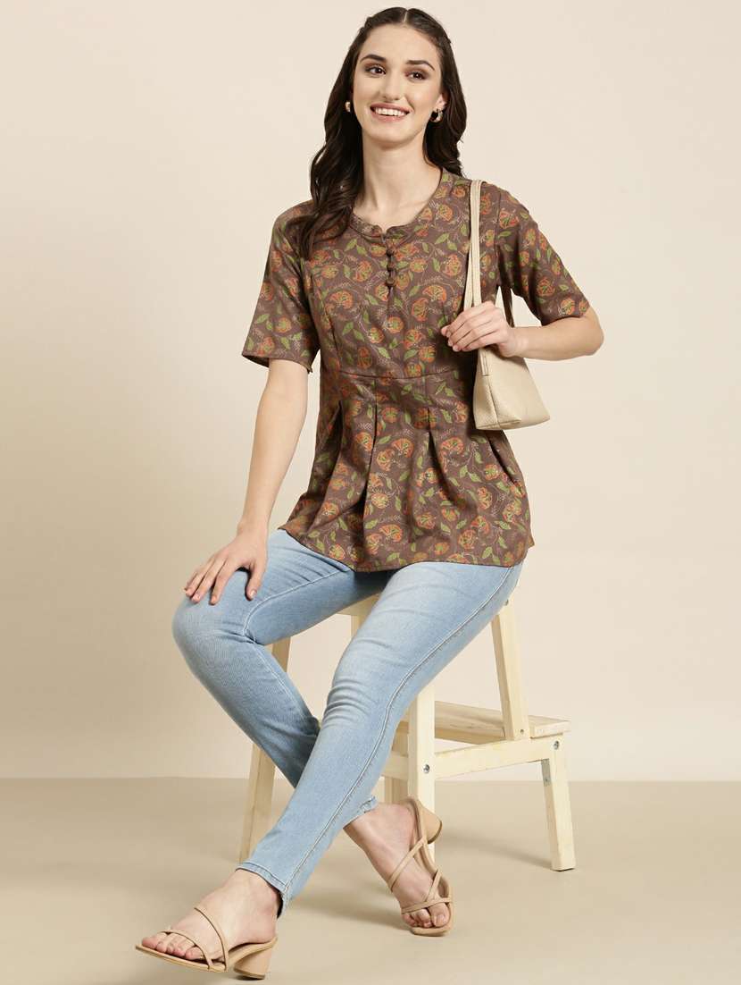 women mandarin collar floral  a-line top - 20251193 -  Standard Image - 3