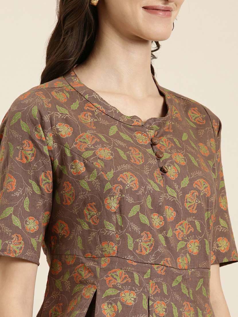 women mandarin collar floral  a-line top - 20251193 -  Standard Image - 5