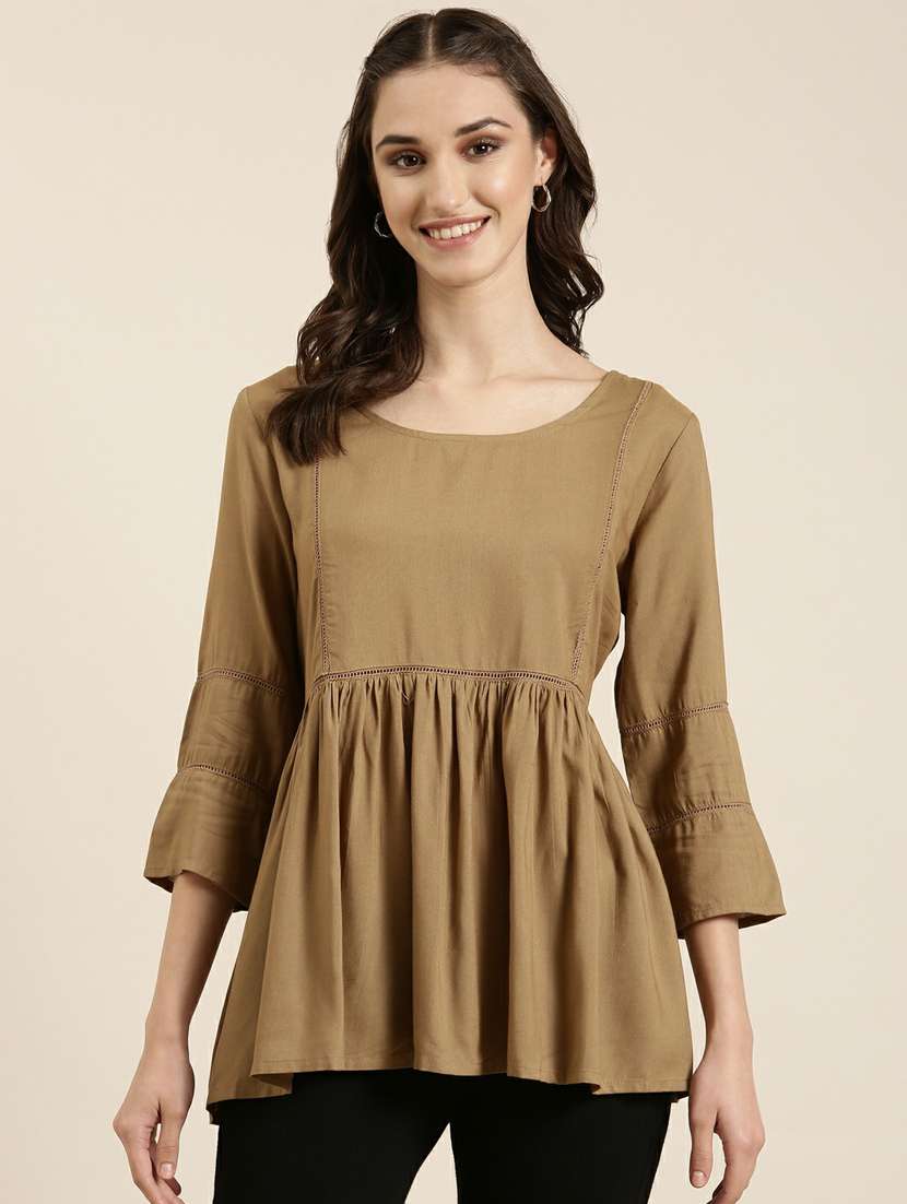 women round neck solid flared ethnic top - 20251195 - Zoom Image - 0
