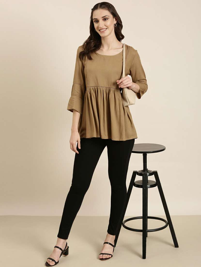 women round neck solid flared ethnic top - 20251195 - Standard Image - 3