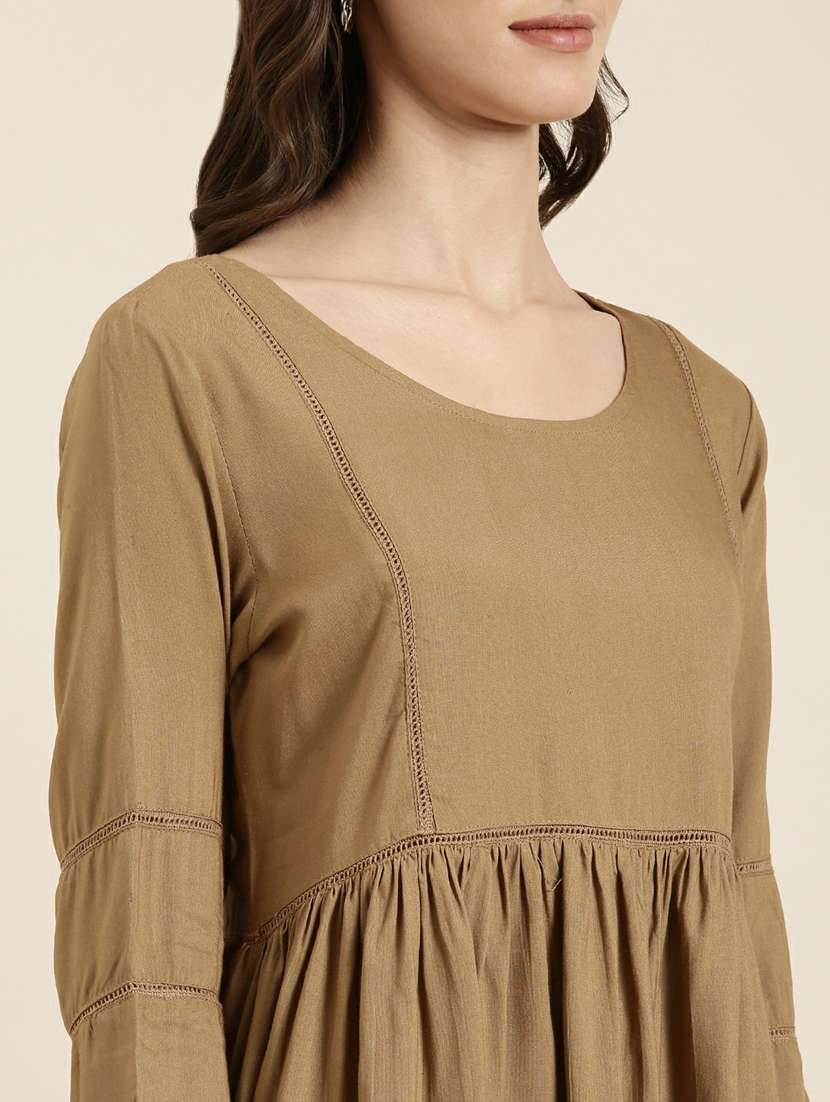 women round neck solid flared ethnic top - 20251195 - Standard Image - 5