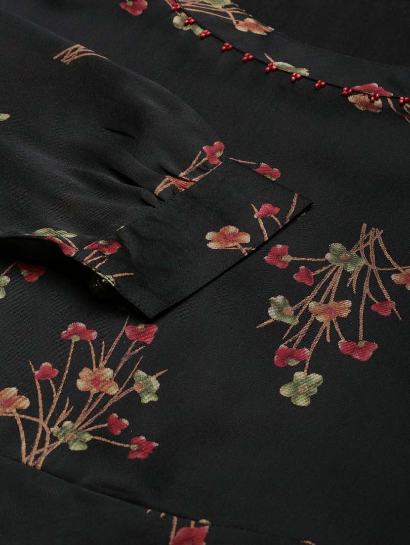 women black round neck floral a-line kurti - 20251199 - Standard Image - 8