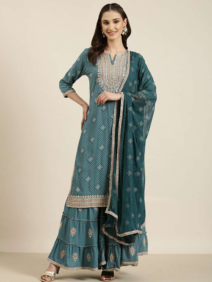 women printed kurta sharara set with dupatta - 20251230 -  Zoom Image - 0