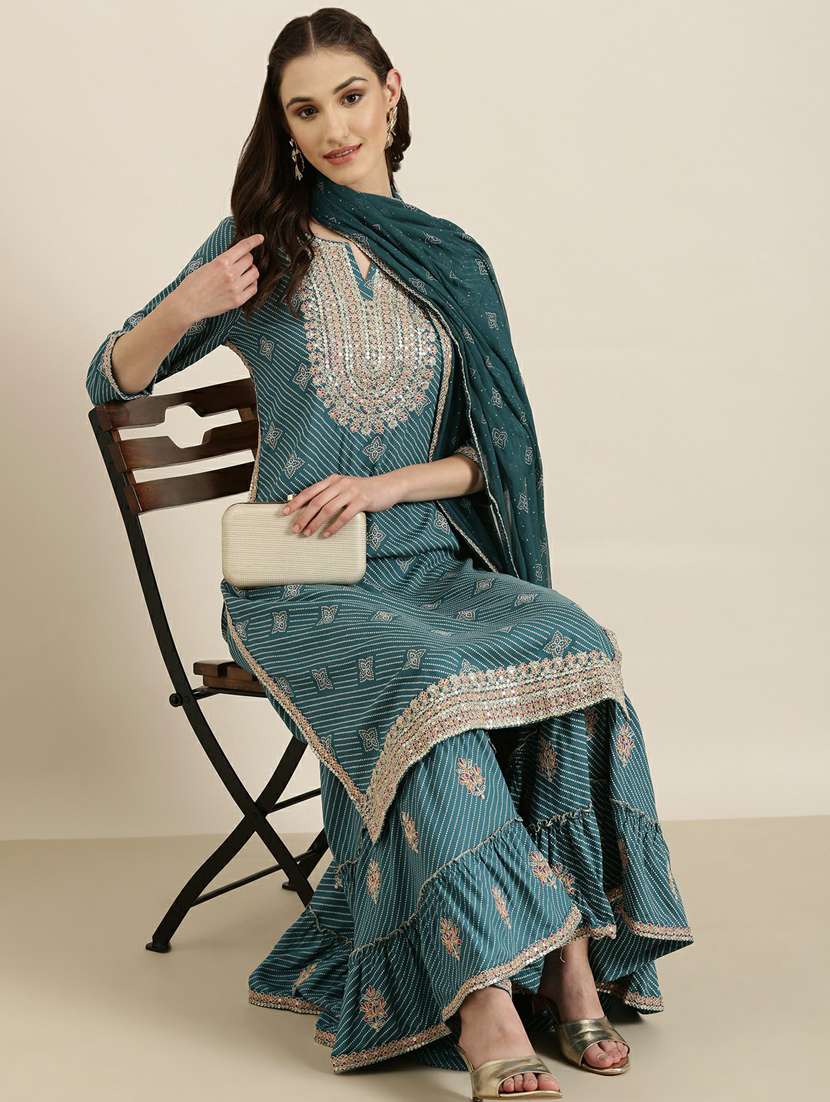 women printed kurta sharara set with dupatta - 20251230 - Standard Image - 3