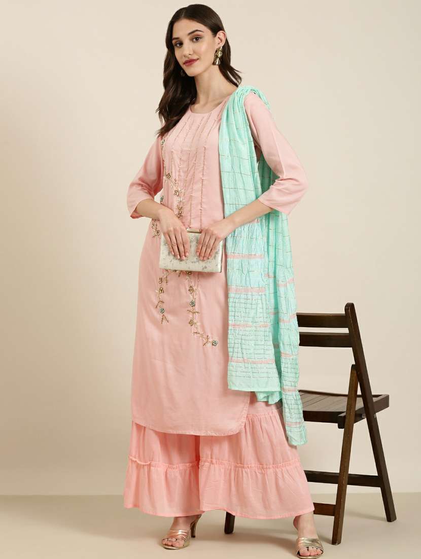 women embroidered kurta sharara set with dupatta - 20251239 -  Standard Image - 3