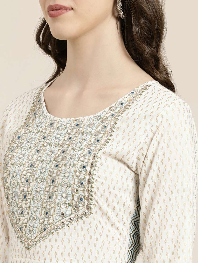 women foil print round neck kurta pant set - 20251244 -  Standard Image - 5