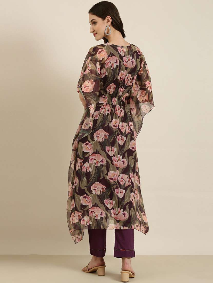 women floral printed v neck kaftan set - 20251260 - Standard Image - 3