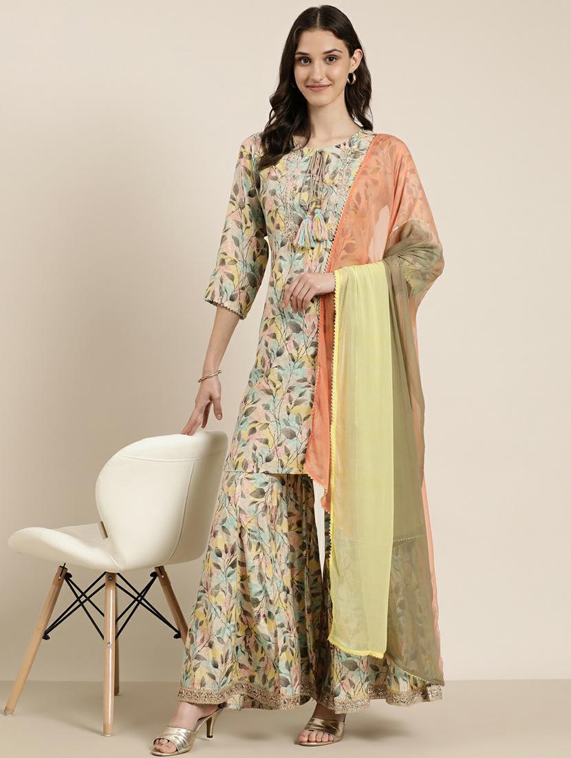 women printed kurta sharara set with dupatta - 20251270 - Standard Image - 3