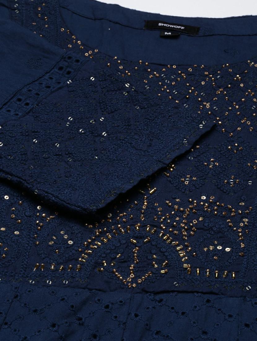 women navy blue kurta palazzo set with dupatta - 20251283 - Standard Image - 8