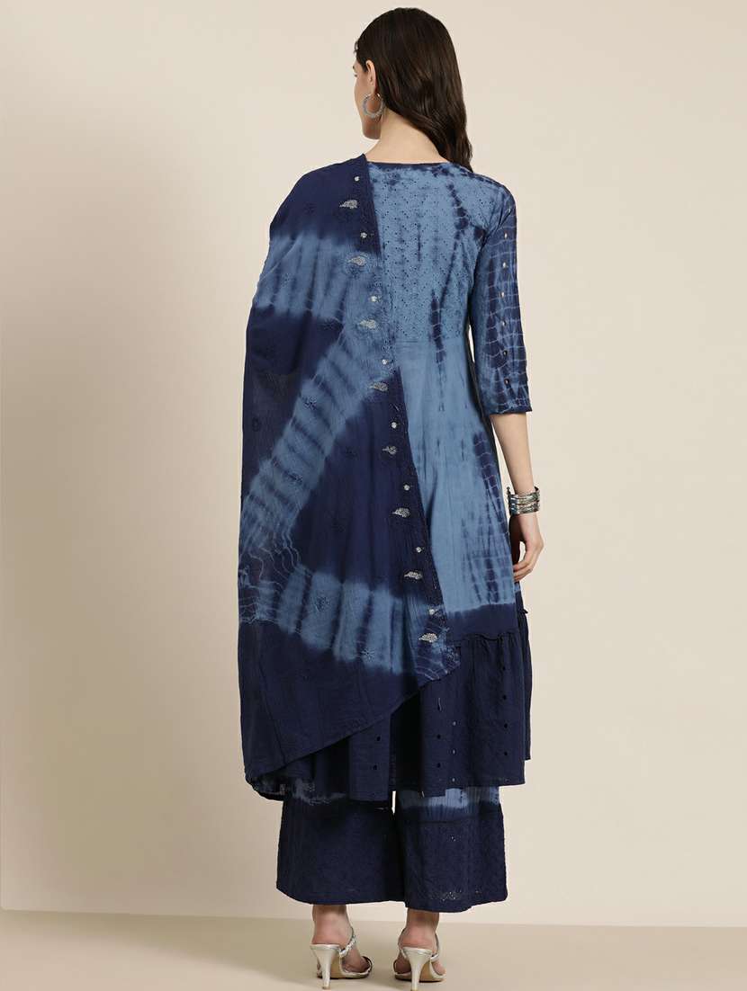 women tie & dye kurta palazzo set with dupatta - 20251293 -  Standard Image - 3