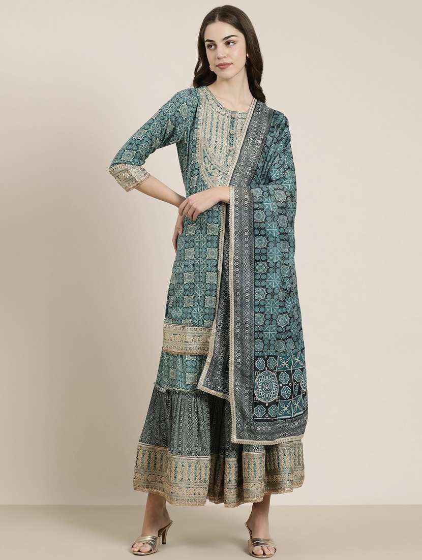 women printed kurta sharara set with dupatta - 20251296 - Zoom Image - 0