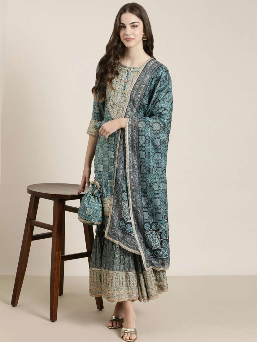women printed kurta sharara set with dupatta - 20251296 - Standard Image - 3