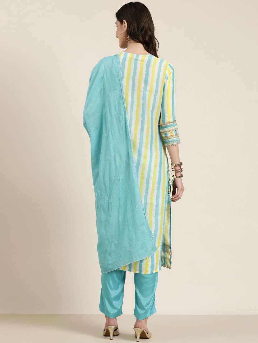 women stripes kurta pant set with dupatta - 20251301 -  Standard Image - 3