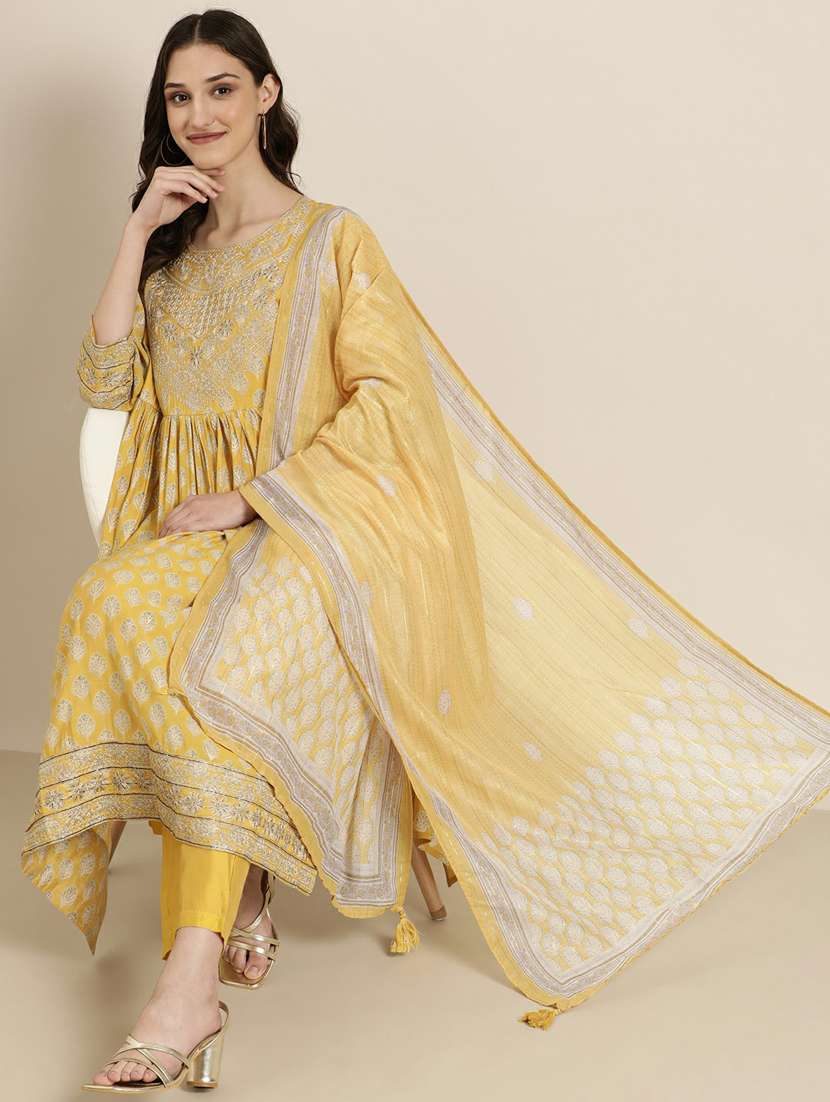women yellow printed kurta pant set with dupatta - 20251302 -  Standard Image - 3