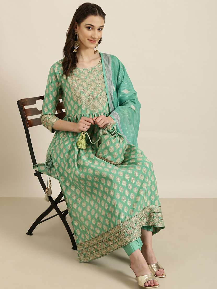 women block print kurta pant set with dupatta - 20251303 -  Standard Image - 3