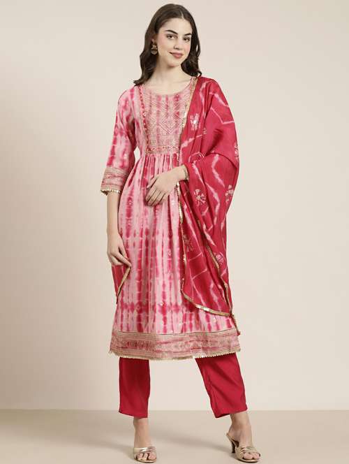 women tie & dye kurta pant set with dupatta - 20251312 -  Standard Image - 0